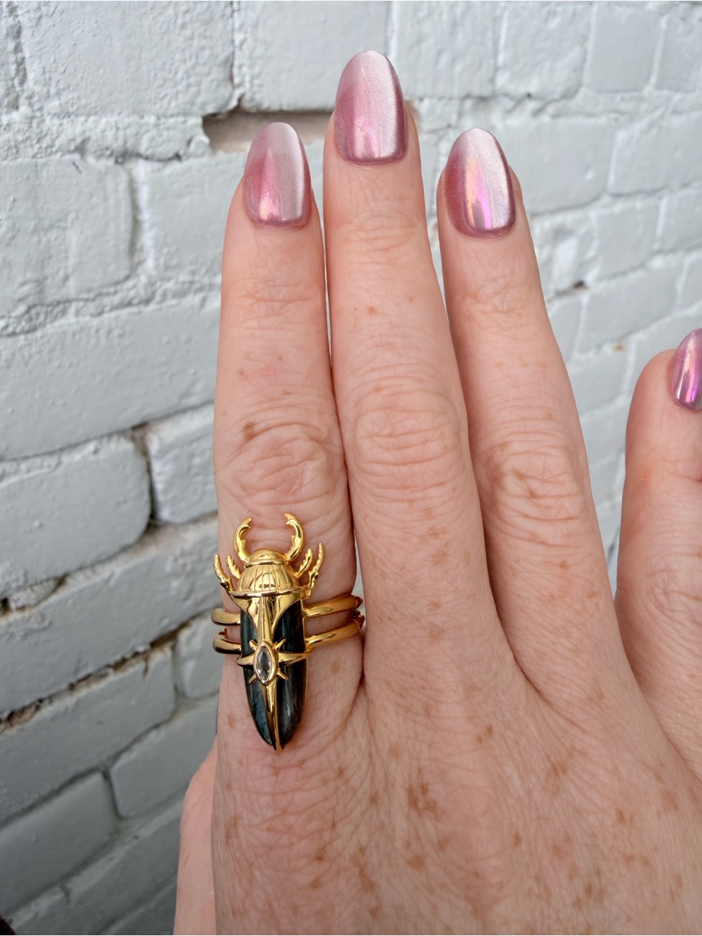Gold Beetle Labradorite Ring — image 4 of 6